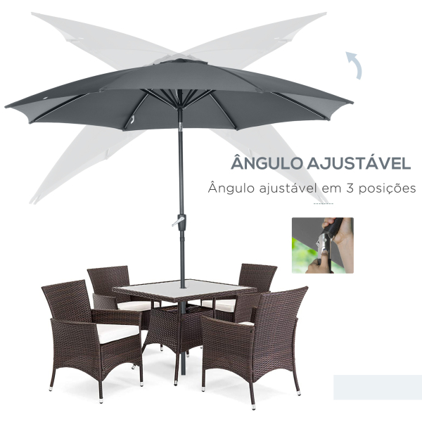 Outsunny Chapéu de Sol a Manivela com Teto Inclinável e 8 Hastes de Metal para Pátio Varanda Exterior Ø300x240 cm Cinza - Image 4
