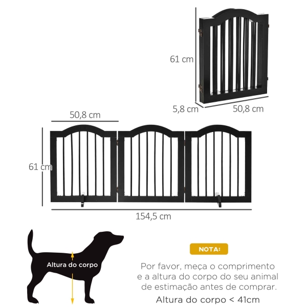 PawHut Barreira de Segurança Dobrável para Cães Pequenos com 3 Painéis e 2 Suportes 154,5x29,5x61 cm Preto - Image 3