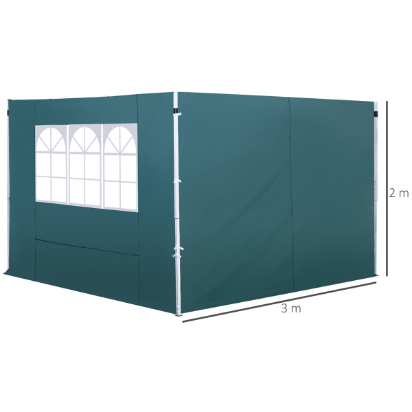 Outsunny 2 Paredes Laterais para Tenda 3x3 m Parede Lateral de Substituição de Tecido Oxford com Janela 300x200 cm Verde - Image 3