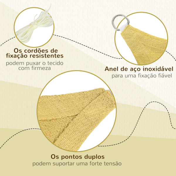 Outsunny Vela de Sombra Retangular 4x6 m Toldo Vela de HDPE com Anéis de Aço Inoxidável e Cordas para Jardim Pátio Bege - Image 5