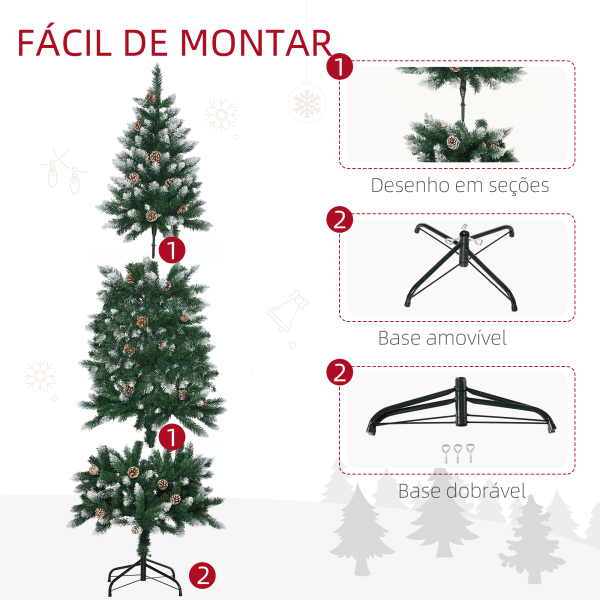 HOMCOM Árvore de Natal Artificial Nevada 180 cm com 508 Ramos 49 Pinhas Base Dobrável e Suporte de Aço Ø73x180 cm Verde e Branco - Image 8