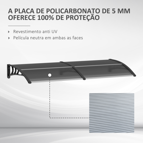 Outsunny Marquise para Portas e Janelas 196x75x23 cm Marquise de Proteção contra Sol e Chuva com Cobertura de Policarbonato Preto - Image 4