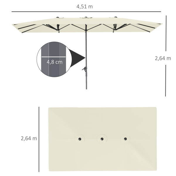 Outsunny Chapéu de Sol Duplo 4,5x2,6 m Chapéu de Sol de Jardim com Manivela Mastro de Alumínio Impermeável e Proteção UV50+ Creme - Image 3