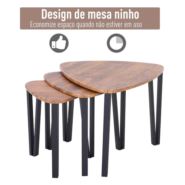 HOMCOM Conjunto de 3 Mesas de Café Nido Mesa de Café Moderna Mesa Auxiliar Mesas de Café para sala de estar 56x54.2x45.4 cm - Image 8