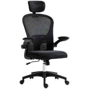 Vinsetto Cadeira de Escritório Basculante com Encosto Alto Apoio para a Cabeça Ajustável e Suporte Lombar 62x64x112-120 cm Preto