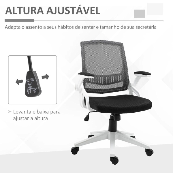 Vinsetto Cadeira de Escritório Ergonômica Basculante com Altura Ajustável Apoio para o Braço Dobrável Suporte Lombar e Malha Transpirável 61x61x94-104cm Preto - Image 4