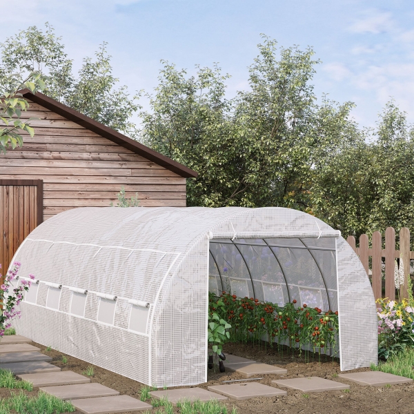 Outsunny Estufa Tipo Túnel de Jardim 6x3x2m com Porta Enrolável 12 Janelas Cobertura de PE 140g/m² e Metal Galvanizado para Cultivos de Plantas Verduras Branco - Image 2