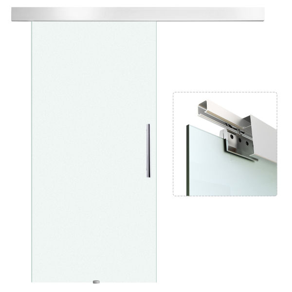 HOMCOM Porta de Correr de Vidro 102,5x205 cm Porta de Correr de Vidro com Trilho Translúcida