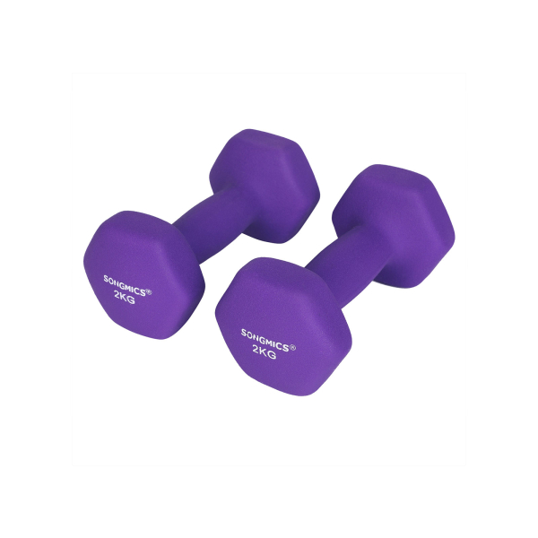 Conjunto de 2 halteres SONGMICS 2 x 2 kg antiderrapantes com revestimento fosco de neoprene para treinamento doméstico de força roxo SYL64PL - Image 2