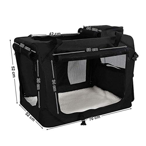 Caixa de transporte para cães FEANDREA, caixa de transporte dobrável de tecido para animais de estimação, 70 x 52 x 52 cm, preta - Image 3