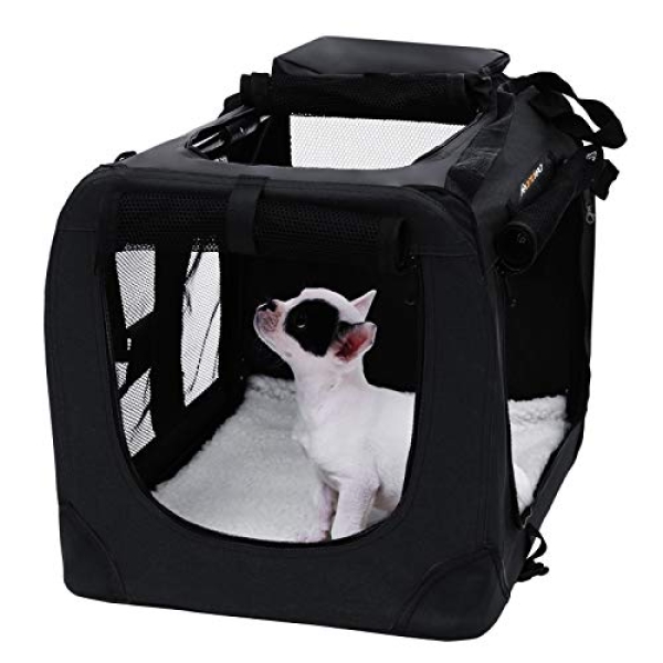 Caixa de transporte para cães FEANDREA, caixa de transporte dobrável de tecido para animais de estimação, 70 x 52 x 52 cm, preta - Image 2