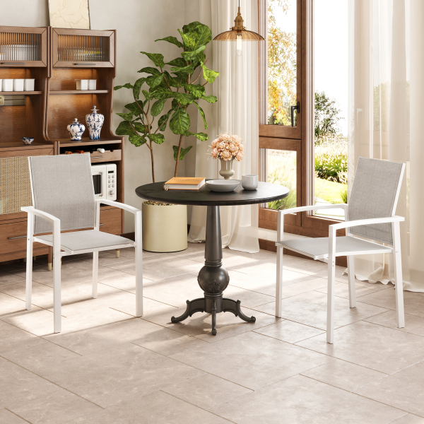 Outsunny Conjunto de 2 Cadeiras de Jardim Empilháveis com Tecido Transpirável e Estrutura em Aço 56x58x89 cm Branco e Cinzento - Image 8