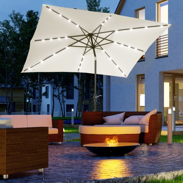 Outsunny Chapéu de Sol com Luzes LED 268x205x248 cm Chapéu de Sol de Jardim Inclinável até 45° e Abertura a Manivela Creme - Image 2