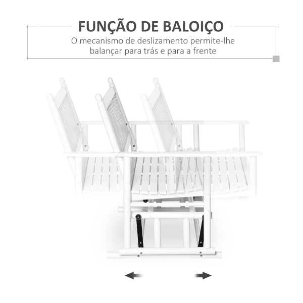Outsunny Banco Baloiço de Jardim de 2 Lugares Banco Baloiço de Madeira com Apoio para os Braços e Encosto de Ripas para Terraço Exterior Carga 250kg 125x68,5x102cm Branco - Image 4