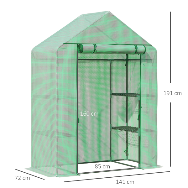 Outsunny Estufa de Jardim 140x70x190cm Estufa com 4 Prateleiras Porta Enrolável Cobertura de PE 140g/m² e Estrutura de Aço para Cultivos de Plantas Flores Verde - Image 3