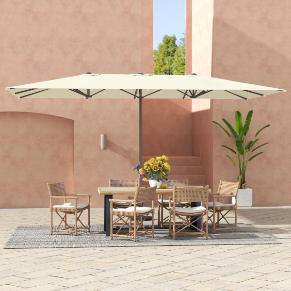 Outsunny Chapéu de Sol Duplo 4,5x2,6 m Chapéu de Sol de Jardim com Manivela Mastro de Alumínio Impermeável e Proteção UV50+ Creme - Image 9