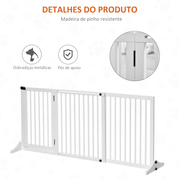 PawHut Barreira de Segurança Extensível 3 Peças com Estrutura de Madeira e Suporte de Pé 113-166x36x71cm Branco - Image 8