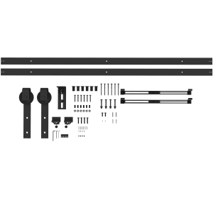 HOMCOM 8FT/244cm Kit de Ferragens para Porta Deslizante de Celeiro com Amortecedor Sem Perfuração e 2 Trilhos Preto