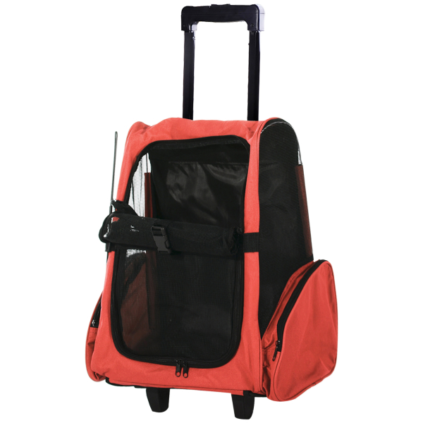 PawHut Transportadora 2 em 1 para Animais de Estimação Mochila ou Carrinho de Viagem para Cães e Gatos com 2 Rodas Alça Retrátil de Alumínio e Bolso de Armazenamento 42x25x55cm Vermelho - Image 8