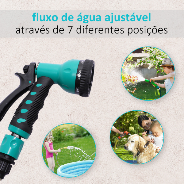 DURHAND Enrolador de mangueira retrátil 10m com cabeça multifuncional Sistema de enrolamento automático com trava Conector de 1m para gramado de jardim 29,5x16,5x33cm Preto e verde - Image 6
