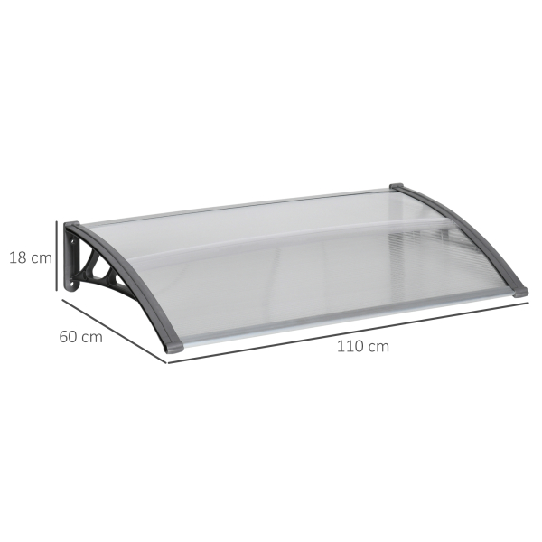 Outsunny Marquise de Proteção 110x60cm Marquise Exterior para Portas e Janelas contra o Sol e Chuva com Suporte de PP Policarbonato Cinza - Image 3
