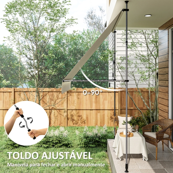 Outsunny Toldo Manual Retráctil 2x1,2 m Toldo Exterior Enrolável Altura Ajustável com Manivela 210-310 cm Proteção UV30+ Creme - Image 5