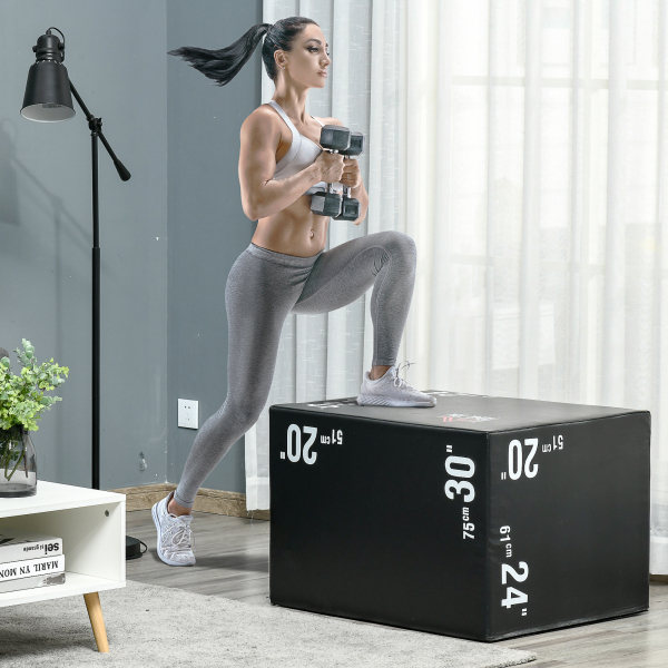 HOMCOM Caixa Pliometria com Fecho de Correr Caixa de Salto com 3 Diferentes Alturas Carga Máxima 120 kg 75x51x61 cm Preto - Image 2
