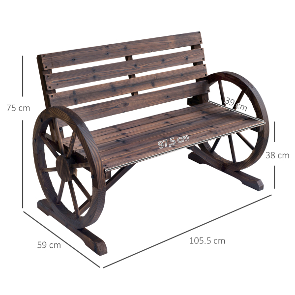 Outsunny Banco de madeira ao ar livre com apoio de braços em forma de roda Vista envelhecida para varanda Terraço 105,5x56x75 cm Marrom rústico - Image 3