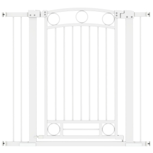 PawHut Barreira de Segurança para Cães com Largura Ajustável 76-104 cm Barreira com 2 Extensões para Escadas e Portas Branco