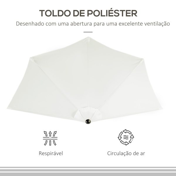 Outsunny Chapéu de Sol Semicircular 269x138x236cm Chapéu de Sol à Manivela para Jardim Terraço Pátio Piscina Creme - Image 6
