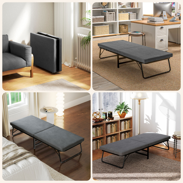 HOMCOM Cama Dobrável 70x180 cm com Colchão de Espuma Cama Dobrável com Encosto Ajustável em 5 Posições e Rodas Cinza - Image 8