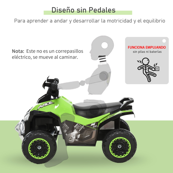 HOMCOM Quadriciclo Infantil para Crianças acima de 18 Meses com Função de Luzes e Música Desenho Inovador Suporta até 20kg 67,5x38x44cm Verde - Image 7