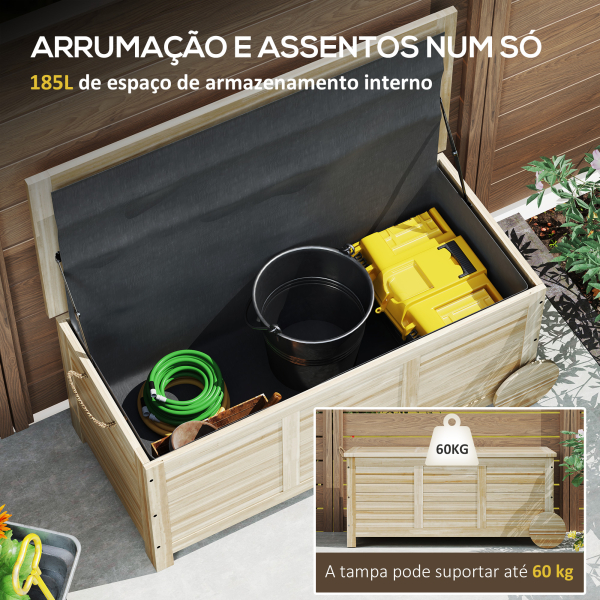 Outsunny Baú de Arrumação Exterior 185L Baú de Jardim de Madeira Impermeável com Tampa Amovível 2 Rodas 110x50x50 cm Madeira - Image 4