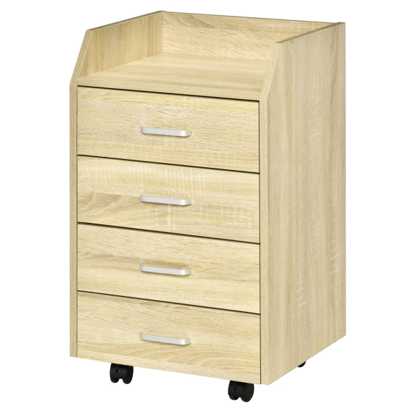 Vinsetto Bloco de Gavetas Móvel Auxiliar com 4 Gavetas Bancada Superior de Armazenamento 4 Rodas e 2 Freios para Estúdio Escritório 40x36x65cm Carvalho - Image 4