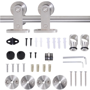 HOMCOM Ferragens para Porta Corredeira Kit de Acessórios para Porta Corredeira com Trilho de Aço Inoxidável Ø2,5x200cm Prata