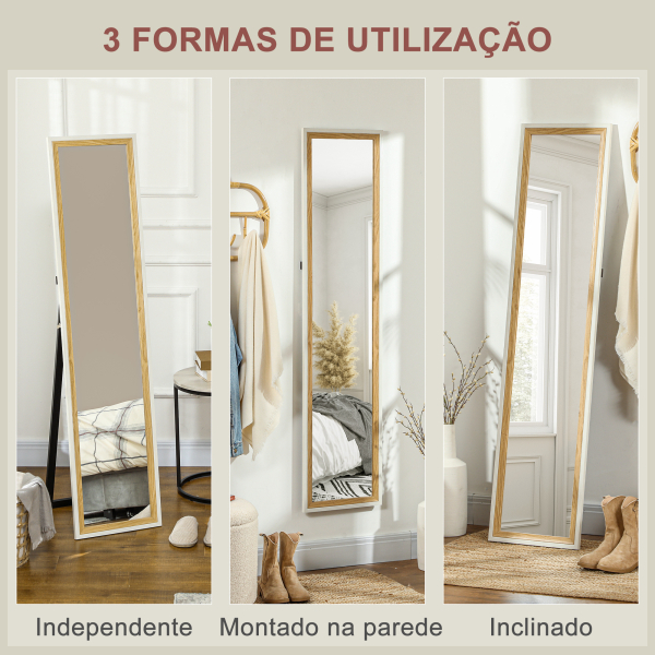 HOMCOM Espelho de Pé 37x157 cm Espelho de Corpo Inteiro com Estrutura de MDF e Suporte Branco e Madeira Escura - Image 6