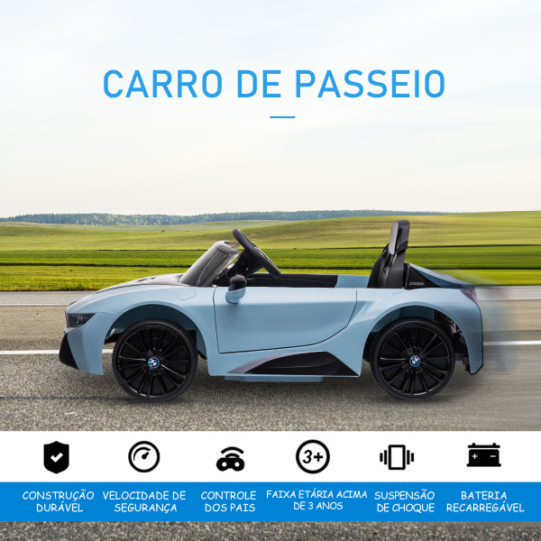 HOMCOM Carro Elétrico BMW I8 COUPE para Crianças com Bateria 6V Controlo Remoto e Manual Música MP3 e Faróis 115x72,5x46 cm Azul - Image 9