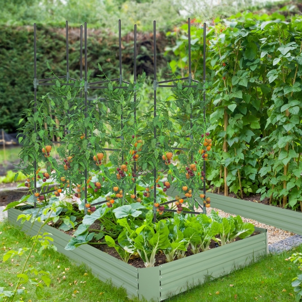 Outsunny Conjunto de 3 Suportes para Plantas Trepadeiras Torre de Treliça para Plantas Frutas Verduras 38x38x182 cm Verde - Image 2