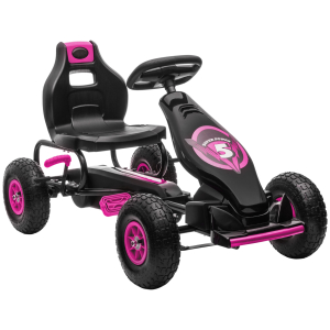 HOMCOM Kart a Pedais para Crianças 5-12 Anos com Assento Ajustável Pneus Insufláveis Amortecimento e Travão de Mão 121x58x61 cm Rosa