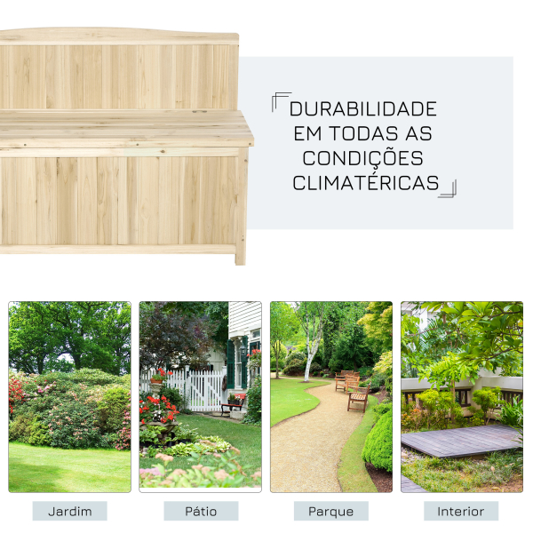 Outsunny Banco de Jardim de Madeira com Baú de Armazenamento e Encosto Carga 250 kg para Pátio Terraço Varanda 115x45x75 cm Natural - Image 5