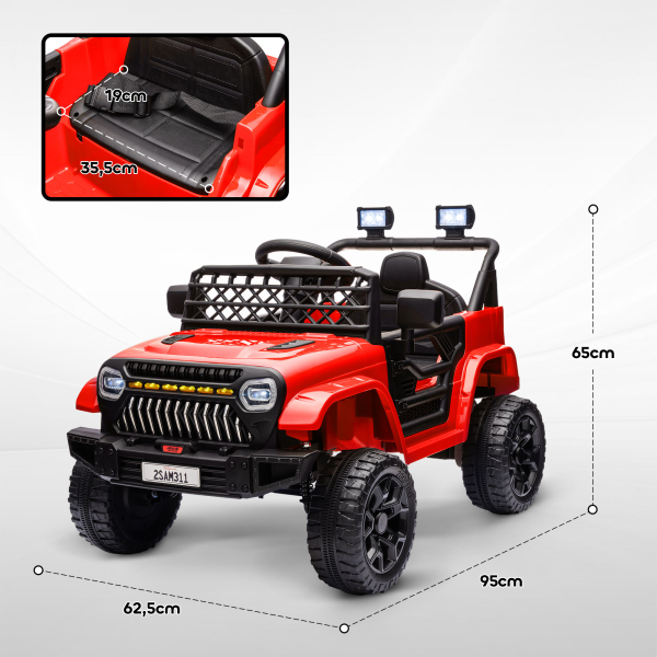 AIYAPLAY Carro Elétrico para Crianças Carro Elétrico Infantil UTV 12V com Velocidade Ajustável USB e Faróis  95x62,5x65 cm Vermelho - Image 3