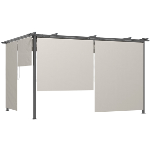 Outsunny Pérgola de Jardim com Teto Retrátil 4 Cortinas Enroláveis de Poliéster e Estrutura de Metal 3,95x2,95 cm Creme