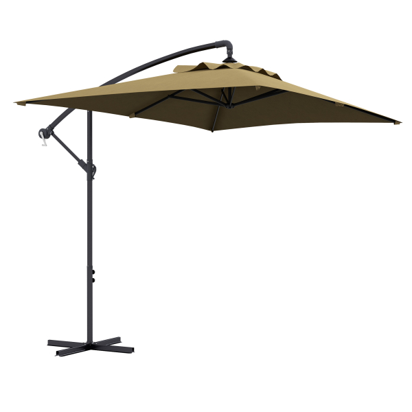 Outsunny Chapéu de Sol Excêntrico 294x193 cm Chapéu de Sol de Jardim com Base Cruzada e Manivela Impermeavel Proteção UV Marrom
