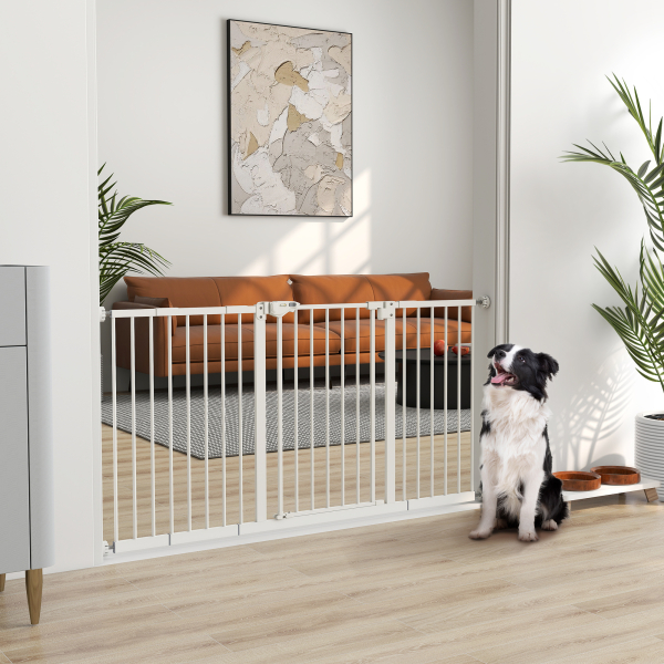 PawHut Barreira de Segurança Extensível para Portas e Escadas com Fechamento Automático e Sistema de Duplo Bloqueio 74-147,5x76,2 cm Branco - Image 2