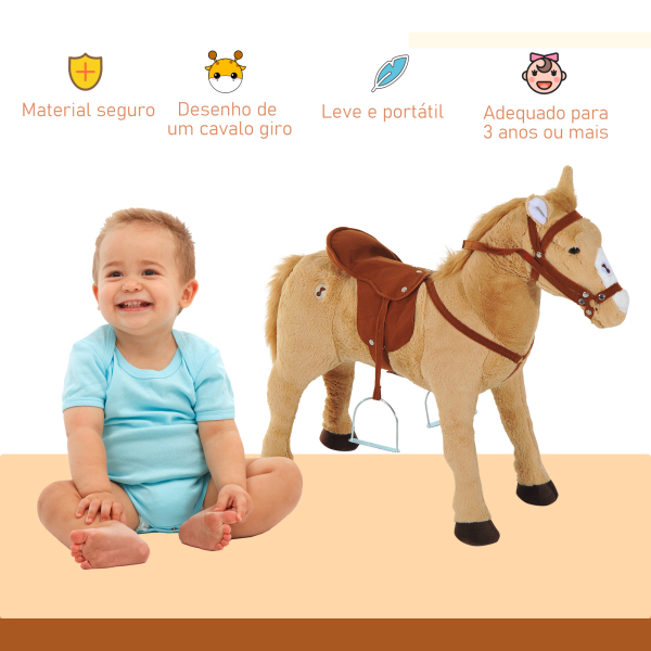 HOMCOM Cavalo de Brinquedo para Crianças de +3 Anos com Sons e Estrutura de Metal Carga 60kg 85x28x60 cm Bege - Image 5