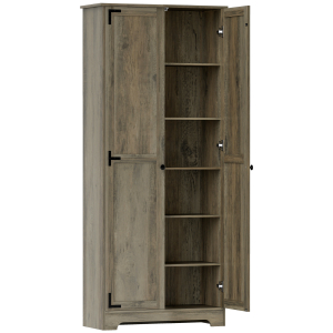 HOMCOM Armário de Cozinha Armário de Arrumação com 2 Portas e Prateleiras Ajustáveis 78x31,5x182 cm Marrom Acinzentado