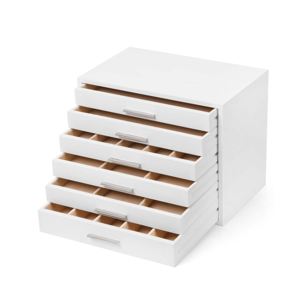 Caixa de joias de madeira SONGMICS, organizador de joias de 6 camadas, ideal para colares, brincos, óculos de sol, pulseiras, relógios, branca JOW13WT - Image 2