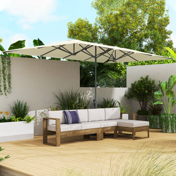Outsunny Chapéu de Sol Duplo 4,5x2,6 m Chapéu de Sol de Jardim com Manivela Mastro de Alumínio Impermeável e Proteção UV50+ Creme - Image 2