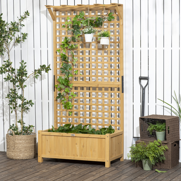 Outsunny Floreira com Treliça de Madeira Caixa de Plantio com Suporte para Plantas Trepadeiras 90x45x183cm Madeira - Image 9