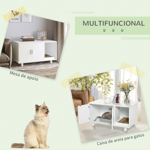 PawHut Móvel Caixa de Areia para Gatos com Porta com Arranhador Caixa de Areia para Gatos de Interior 91x52x50,5 cm Branco - Image 4